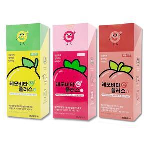 [경남제약] 레모비타플러스정 딸기맛+레몬맛+복숭아맛 120정 씹어먹는 비타민 세트 캔