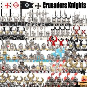 중국 레고 호환 블럭 중세 군사 십자군 군인 피규어 빌딩 블록 성 Hospitaller 튜턴 기사 전사 헬멧 무기