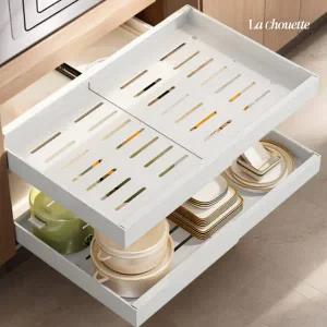 무타공 길이조절 확장형 부착식 슬라이딩 레일 선반 주방 싱크대 하부장 정리대 수납함