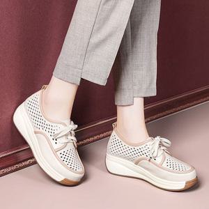 피카소 폭신 편안한 키높이 가죽 배색 펀칭 끈 컴포트화