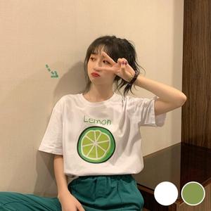 [1+1] [다잇템] 여성 반소매 클래식 U넥 박시핏 프린팅 티셔츠