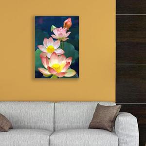 연꽃 행운 세련연꽃그림 캔버스액자 밤 주황색 그림드림