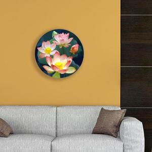 연꽃 연꽃그트렌림 캔버스액자 밤 주황 그림드림 원형