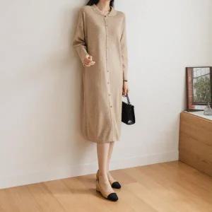 /옷자락 여자 둥근카라 심플 단추 편한 롱원피스