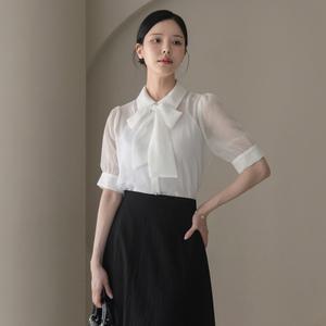 [시크라인] (~XL까지) 리데아 타이넥 진주버튼 블라우스 여름 시스루 하객룩 오피스룩 데이트 모임 미시 빅사이즈