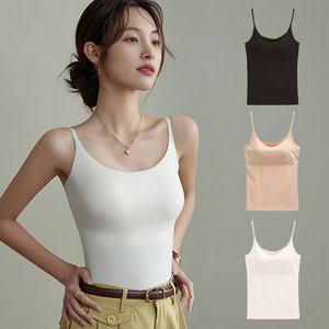 편한 심리스 노브라 여성 캡내장 브라나시 런닝 브라탑 캡 캐미솔 민소매 보정 탑 이너 끈조절