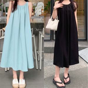 LnD 무드플로우 민소매 여성 롱 원피스 데일리 휴양지 여행 플레어 여름 치마