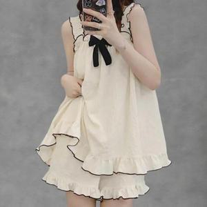 [옷자락]여성 리본 민소매 투피스 반바지 잠옷