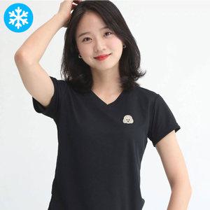 쿨론 기능성 브이넥여성반팔 쿨 아이스 드라이티셔츠 여름냉감 캐릭터 V넥 빅사이즈 푸들자수