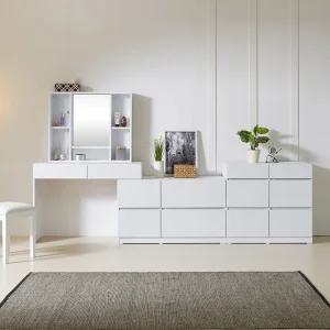 홈스빌 뮤즈 확장형 화장대 모듈 와이드 서랍장 수납 침실 거실 세트 화이트 (의자 별도)