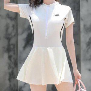 [옷자락]여성 여름 수영장 플레어 반집업 반팔 드레스 수영복