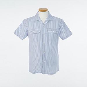투포켓 반팔 교복몰 블루 스트라이프 교 화이트 셔츠