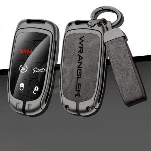 차키케이스 아연 합금 자동차 스마트 원격 키 케이스 커버 홀더 셸 지프 랭글러 jl jk tj 보호 가방 체인
