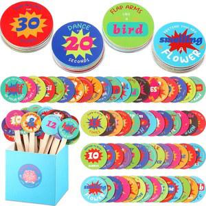 Yeaqee 161개의 브레인 브레이크 활동에는 교육용 교실 이동 카드 60장, 나무 막대기 100개, 교사용 용품용 접착 점이 있는 파란색 종이 상자가 포함됩니다