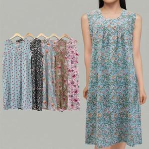 [옷자락]여성 노인 여름 쿨 파자마 민소매 드레스 잠옷