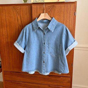 [VY] 여자 주머니 파란색 진 아이스 후레아 반소매 SS 셔츠_16775858_588847