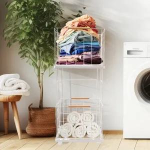 인트홈 빨래 바구니 햄퍼 철제 2단 빨래바구니 스탠드 세탁바구니 이동식빨래바구니