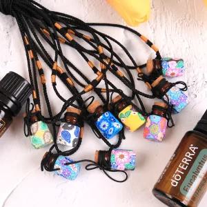 아로마 목걸이 공병 꽃무늬 자기 테라피 오일 에센셜 1ml 갈색공병 방향제 