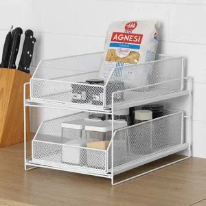 히키스 2단 싱크대 철제 슬라이딩 선반 메쉬형 양념통 하부장 주방정리