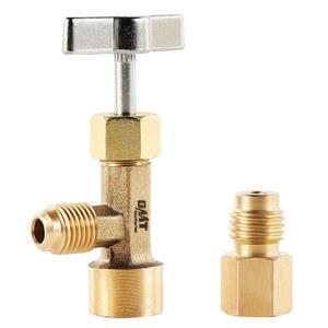 오리온 모터 테크 R134a는 1 4인치 및 1 2인치 AC 충전 호스를 장착한 탱크 어댑터 스타일의 R134a 냉매 디스펜서를 탭 천공할 수 있습니다