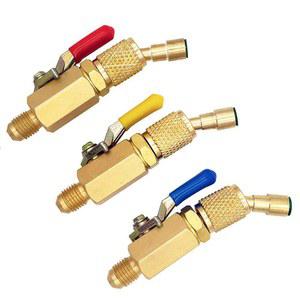 3개 세트 A C R12 R22 R502 R134A R410A 냉매 충전 호스 도구 에어컨 구리 밸브용 각도 컴팩트 볼 차단 밸브 1 4인치 SAE 회전 어댑터