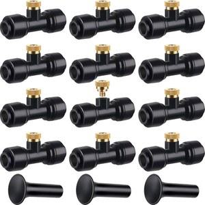 호노슨 12피스 워터 황동 미스트 노즐 키트 야외 티 1/4인치 노즐에 파티오 시스템 냉각 정원 물 아저씨용 플러그 3개
