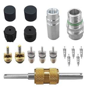 BDZMC 17PCS 자동차 에어컨 밸브 코어 키트 R12 R134A 테프론 씰 캡 고압 A C 서비스 포트용 제거 도구 포함 및 HVAC AC 냉매