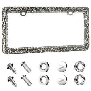 밸러 젤 메탈 자동차 번호판 프레임, 앤티크 올드 패턴 인쇄, 블링 크리스탈 라인스톤 상감, 유니버설 2홀 교체 부품 홀더(1팩)