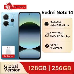 호환 글로벌 버전 Xiaomi Redmi Note 14 4G MediaTek Helio G99-Ultra 108MP AI 카메라 6.67 120Hz 디스플