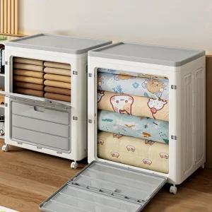 2개 세트 대용량 160리터 이동식 리빙 박스 폴딩 플라스틱 인형 정리함 옷 보관함 펜트리 수납함