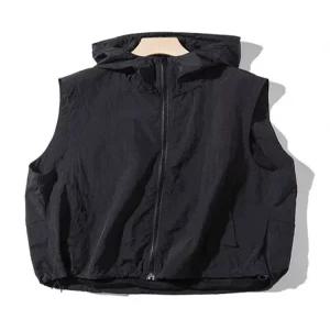 여자 여름 조끼 후드 민소매 바람막이 베스트 크롭