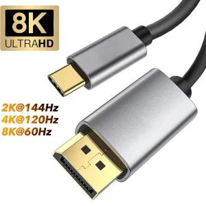 HDMITODP USB-C-디스플레이 포트 케이블 8K 60 DP C 31-4K 120Hz 디스플레이 14 썬더볼트 3 맥북 에어 프로