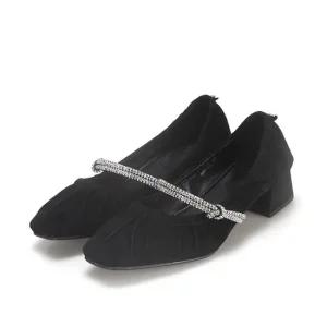 [본사운영] 바바라 스웨이드 보석줄 포인트 여성메리제인플랫 4cm_BBF535