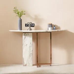 프레도 대리석 로즈골드 반타원 테이블 콘솔 화장대 진열장 사이드보드