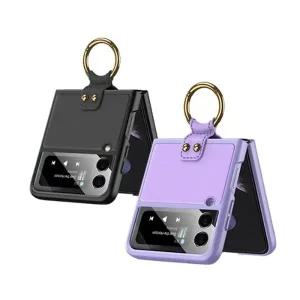 갤럭시Z플립3 전용 가죽 더블오버 골드링 일체형 케이스 카메라렌즈 전면액정 보호 Filp3 제트플립3 지플립