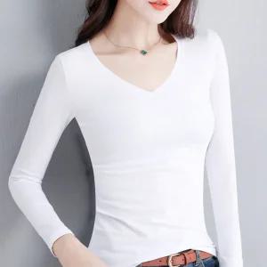 여자 가을 봄 브이넥 긴팔 티셔츠 무지티 이너티/여성/V넥/기본/면티/브이넥티/긴팔티/V넥티/슬림핏/여성티