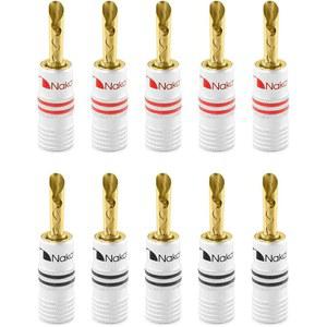 나카미치 엑셀 시리즈 24k 금도금 BFA 바나나 플러그 12-18 AWG 게이지 크기 4mm 스피커 앰프 하이파이 AV 스테레오 홈 시어터 오디오 와이어 케이블 나사 커넥터, 10개(5쌍)
