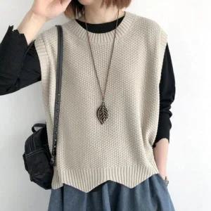 데일리룩 넉넉핏 이너 걸스 니트쪼끼 케이블니트풀오버 베스트탑