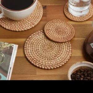 감성 홈카페 원형 라탄 컵받침 13cm