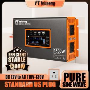 FT feiteeng 1500W 순수 사인파 DC-AC 전력 인버터 12V ~ 110V, 용 태양광 패널 시스템용 미국 플러그, LED