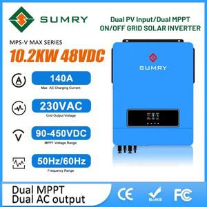SUMRY 온 오프 그리드 하이브리드 태양광 인버터 듀얼 MPPT 10.2KW 48V PV 최대 500VDC 160A 충전 컨트롤러