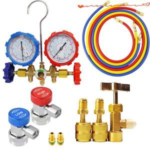 냉매 매니폴드 게이지 세트 에어컨 진단 도구 후크 호스 충전 R410A R22