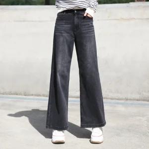 동대문스타일 워싱블랙 히든밴딩 스판 와이드 데님 팬츠 빈티지 흑청 통청바지 BY3616