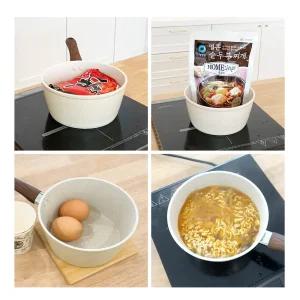 (인덕션 사용 가능) 논스틱 편수 1인 라면냄비, 베이지, 17cm