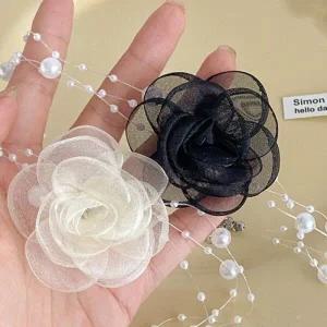 /신상오픈런 여성 웨딩소품 진주 스트랩 장미 목걸이