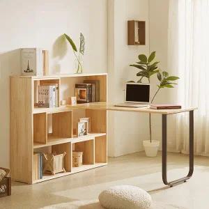 르뎀1200 소나무원목 h형 책상세트(1200높은책장, 고무나무1200상판, 철제다리,