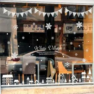 화이트빌리지 가랜드 유리장식스티커 인테리어시트지 크리스마스 쇼윈도우장식 유리시트지