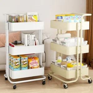 무소음 이동식 3단 트레이 카트 트롤리이동선반 수납선 바구니 기저귀선