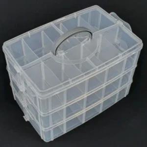 손잡이 3단 칸분리 적층형 소품정리함 중형 수납박스 튼튼한리빙박스 다용도수납함 옷수납함