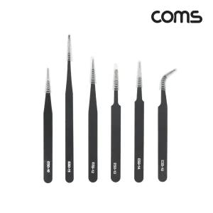 Coms 정밀 핀셋 세트 6PCS/네일아트/다용도/부품/집게/공구/가정/비즈/공예용/프라모델/조립/공작용/작업용